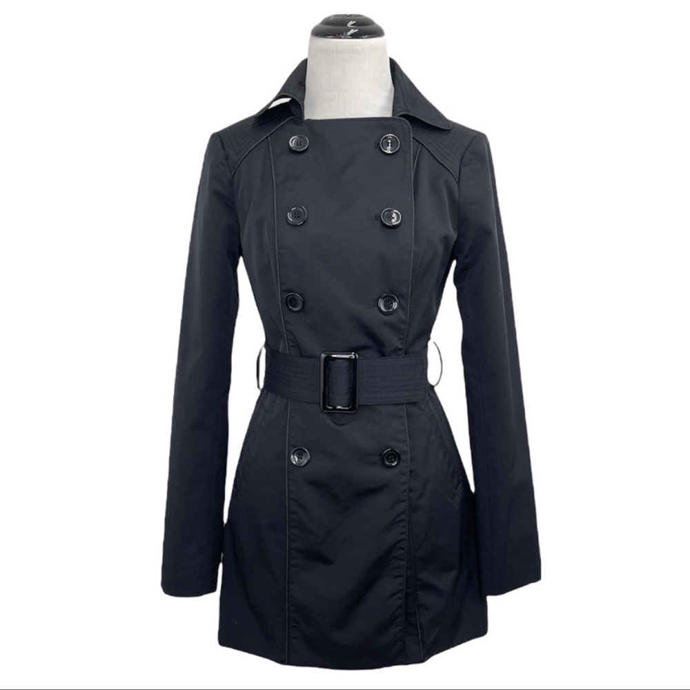 New York & Co Black Double Breasted Belted Trench Coat, Size XS